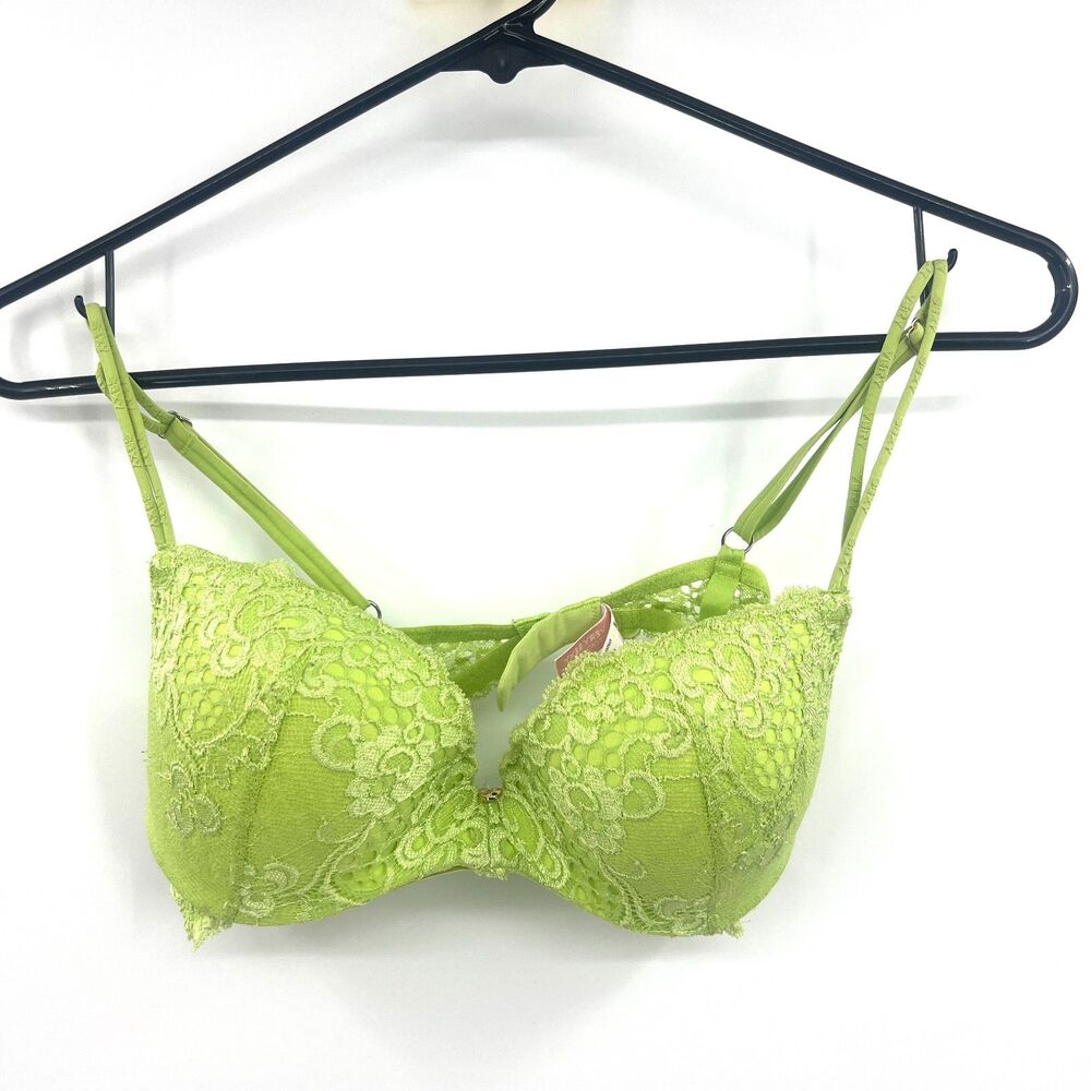 Victoria's Secret Very Sexy 36B Padded Demi Bra Green Lace Underwire Push Up